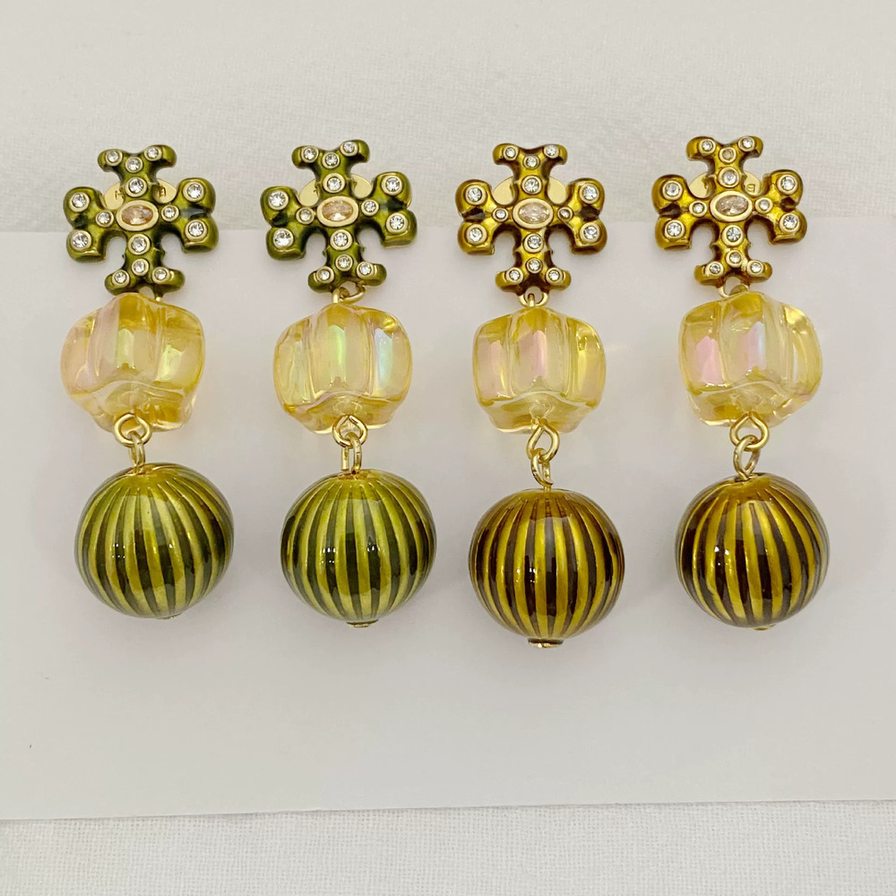 Tory Burch Enamel Letter Round Ball Earrings